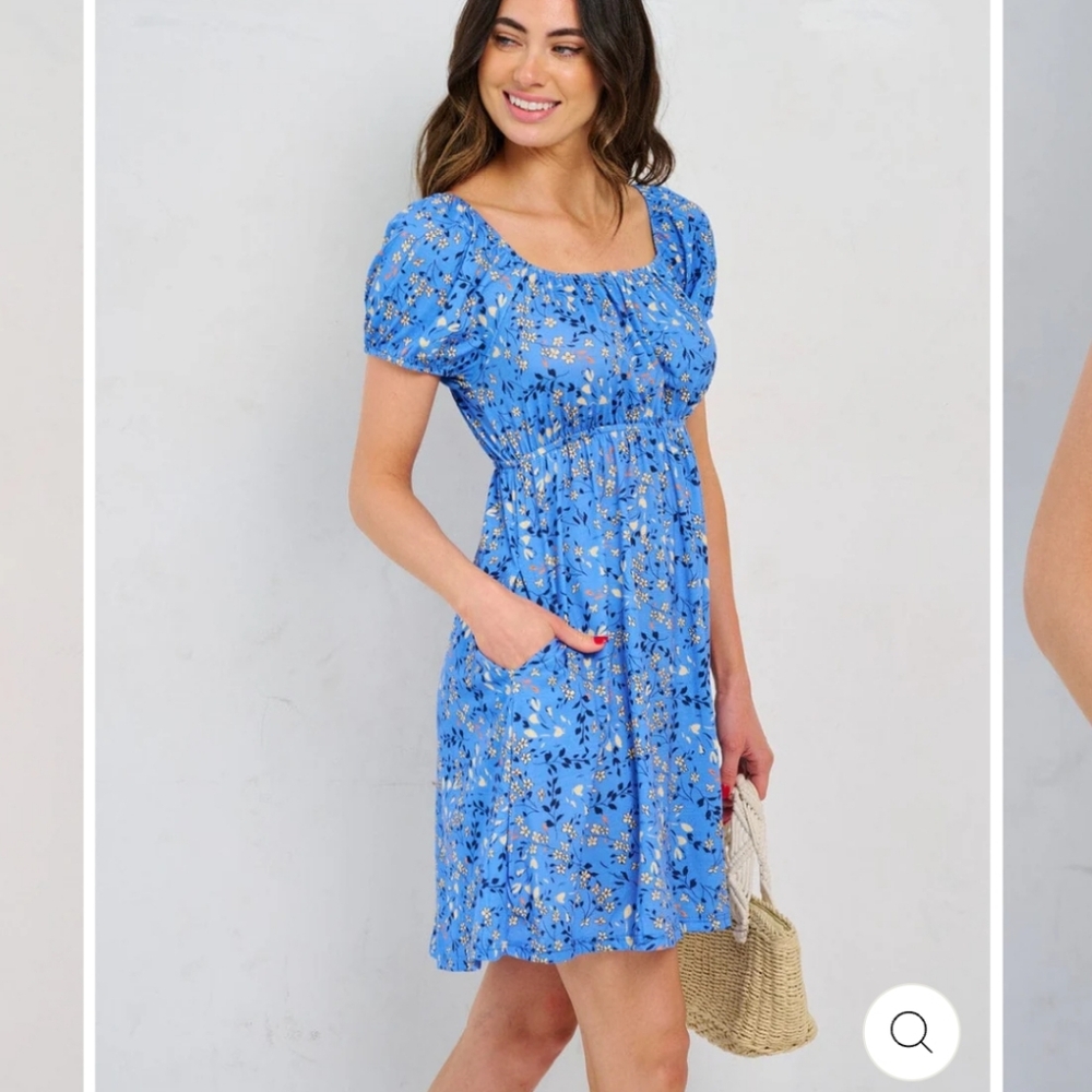 112 Blue Floral Women's Dress with Pockets